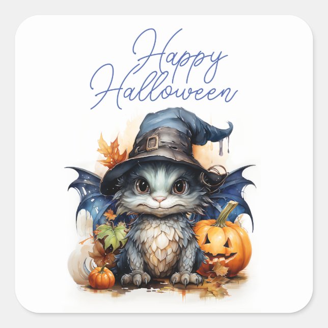 Sticker Carré Halloween de l'aquarelle des enfants de budget (Devant)