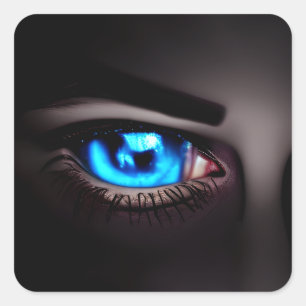 Sticker Carré Halloween Éffrayant de l'oeil bleu effrayant