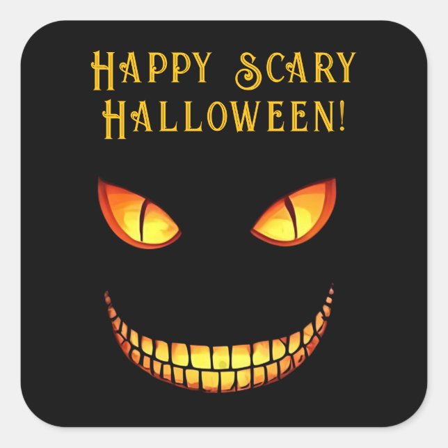 Sticker Carré Halloween effrayant et fou sourire (Devant)