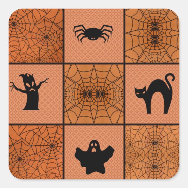 Sticker Carré Halloween Éffrayant  orange Collage Web (Devant)