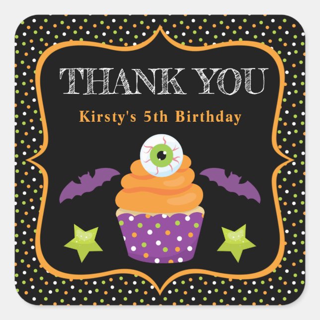 Sticker Carré Halloween Eyeball Cupcake & Pois Anniversaire (Devant)