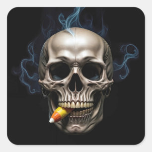Sticker Carré Halloween Fumer crâne Biffer Corne de bonbons