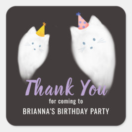 Sticker Carré Halloween Ghost Chat Anniversaire Merci Noir