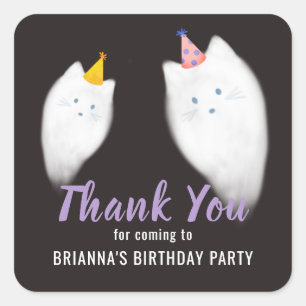 Sticker Carré Halloween Ghost Chat Anniversaire Merci Noir