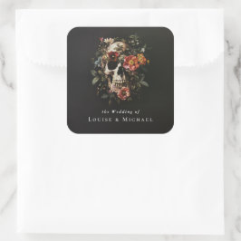 Sticker Carré Halloween Gothique Crâne Mariage floral