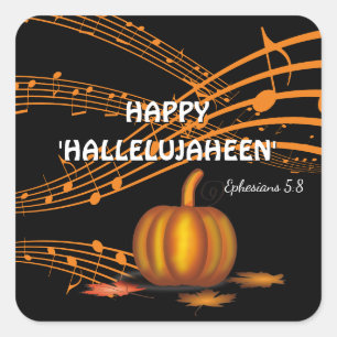 Sticker Carré Halloween HAPPY HALLELUJAHEEN CITROUILLE