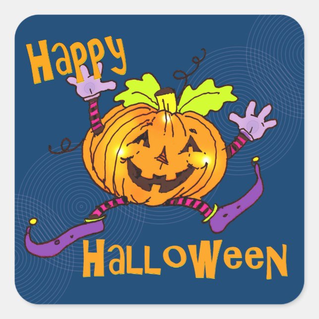Sticker Carré Halloween heureux Citrouille (Devant)