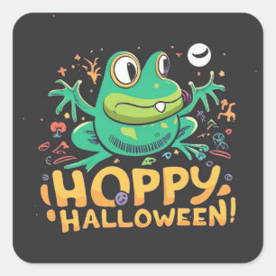 Sticker Carré Halloween Hoppy, adorable grenouille caricaturale