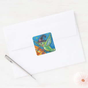 STICKER CARRÉ HALLOWEEN HUMMINGBIRD & JACK-O'-LANTERN WHIMSY