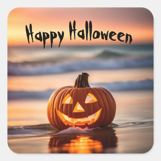 Sticker Carré Halloween Jack-o-Lantern Sur La Plage (Devant)