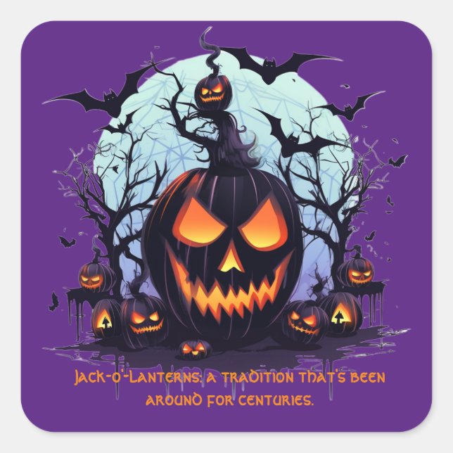Sticker Carré Halloween Jack O'Lantern Et Bats (Devant)