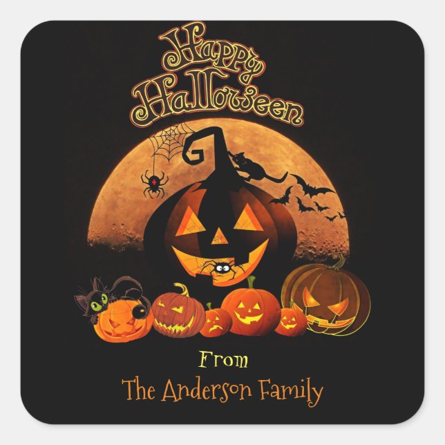 Sticker Carré Halloween - Joyeux Citrouilles d'Halloween (Devant)