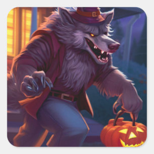 Sticker Carré Halloween/loup-garou/automne/automne