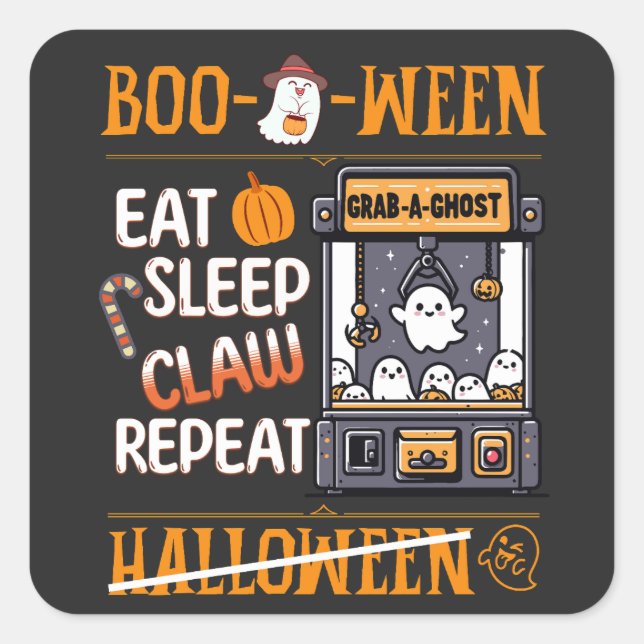 Sticker Carré Halloween mignonne Manger Sleep Machine de ghost C (Devant)