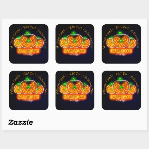 Sticker Carré Halloween Nom Année 20xx Neon Citrouille à l'appar
