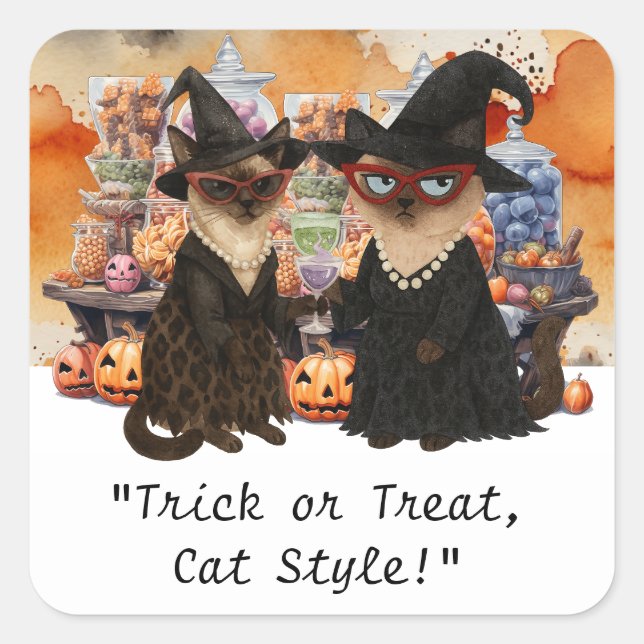 Sticker Carré Halloween Party for Siamese Cat lovers (Devant)
