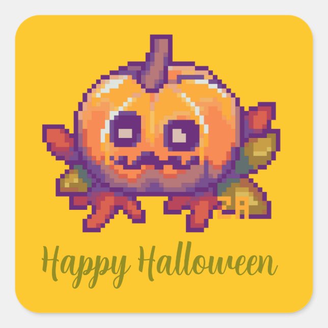 Sticker Carré Halloween, Pixelart, Pixel Art, Pumpkin Halloween (Devant)