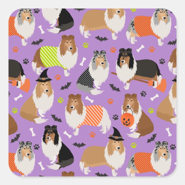 Sticker Carré Halloween Rough Collie (Devant)