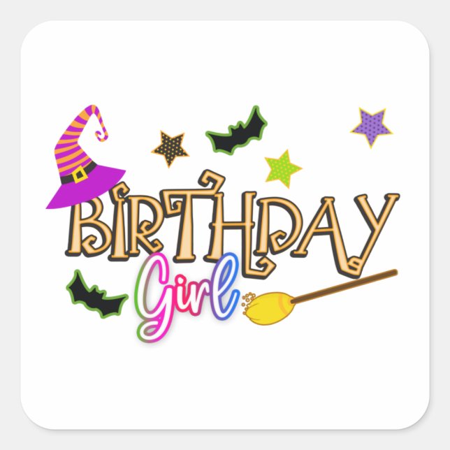 Sticker Carré Halloween sorcière Anniversaire Fille Thème (Devant)