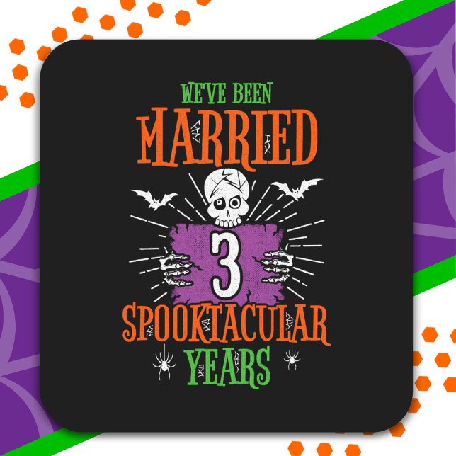 Sticker Carré Halloween Spooktacular 3ème anniversaire Mariage (Créateur téléchargé)