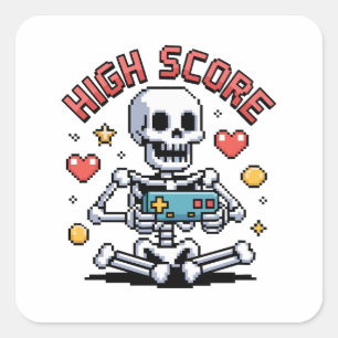 Sticker Carré Halloween squelette joueur vidéo de jeu en pixel