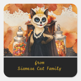 Sticker Carré Halloween themed for Cat Lovers with candies