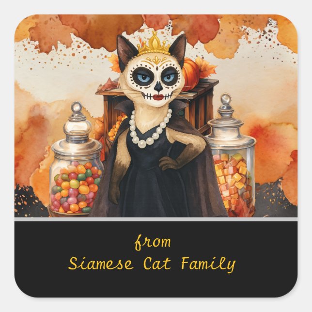 Sticker Carré Halloween themed for Cat Lovers with candies (Devant)