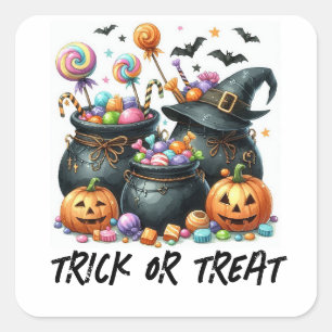 STICKER CARRÉ HALLOWEEN TRICK OU TRAITEMENT