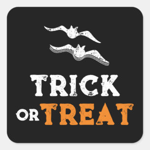 Sticker Carré Halloween Trick ou Treat, chauves-souris noires en