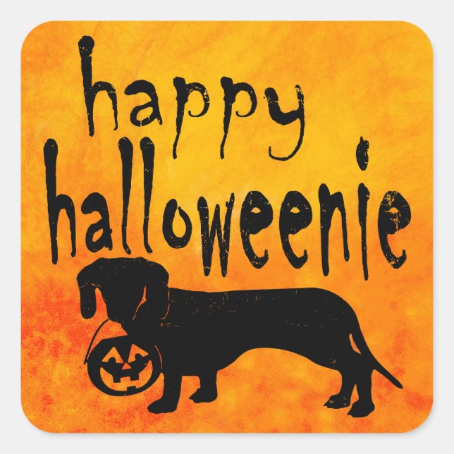 Sticker Carré Halloween Trick ou Treat Dachshund (Devant)
