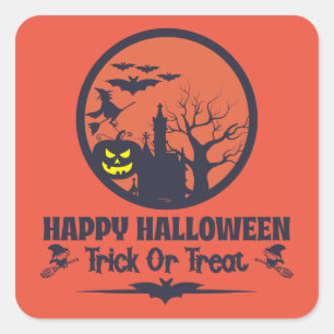 Sticker Carré Halloween Tricoter Ou Traiter