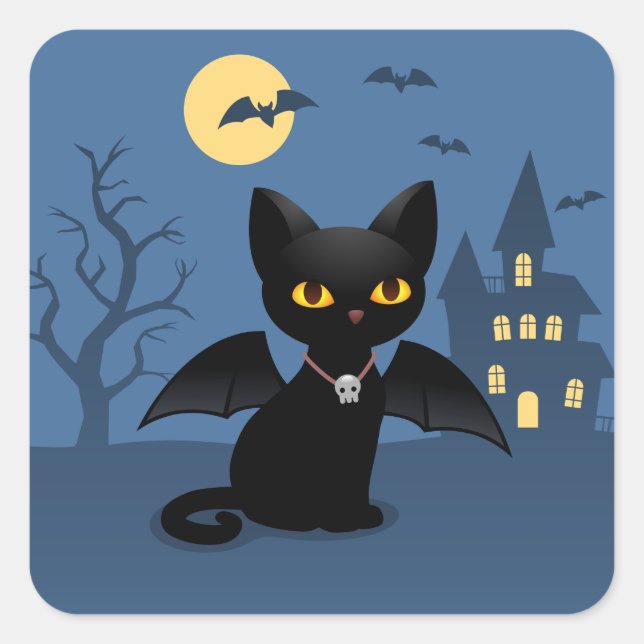 Sticker Carré Halloween Vampire Black Cat with Wings (Devant)