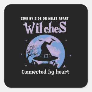 Sticker Carré Halloween Witches Connected By Heart Birthday