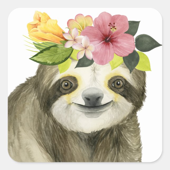 Sticker Carré Halo tropical | Sweet Sloth (Devant)