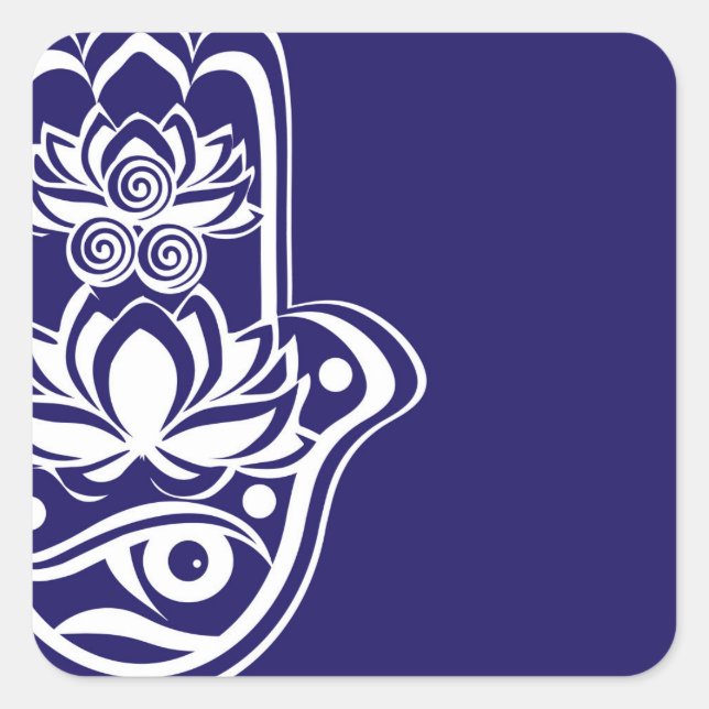 Sticker Carré Hamsa bleu et blanc (Devant)