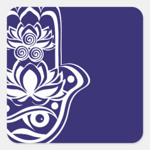 Sticker Carré Hamsa bleu et blanc