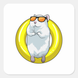 Sticker Carré Hamster à la natation avec anneau de natation