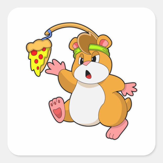 Sticker Carré Hamster à manger avec pizza (Devant)