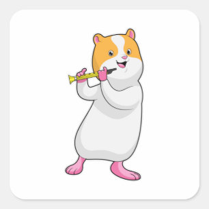 Sticker Carré Hamster à Musique avec Flûte