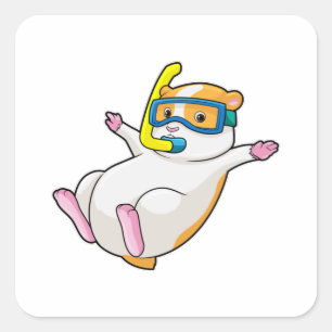 Sticker Carré Hamster à Plongée avec lunettes de natation