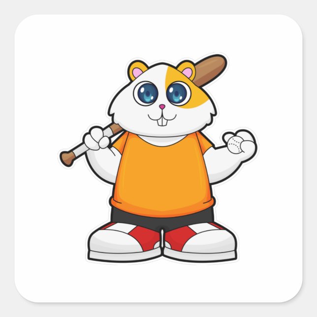 Sticker Carré Hamster au baseball avec batte de baseball (Devant)