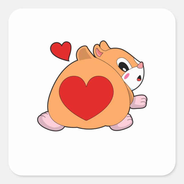 Sticker Carré Hamster au coeur (Devant)