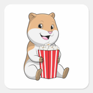 Sticker Carré Hamster au cône de Popcorn