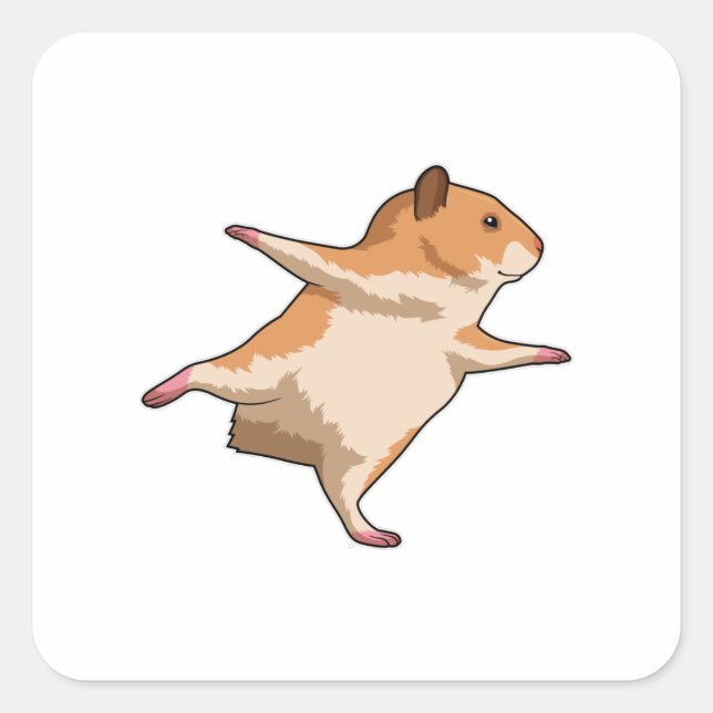 Sticker Carré Hamster au Yoga Stretching Legs (Devant)
