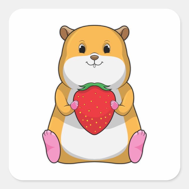 Sticker Carré Hamster aux fraises (Devant)