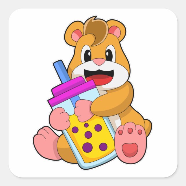 Sticker Carré Hamster avec Bébé bouteille Jus (Devant)