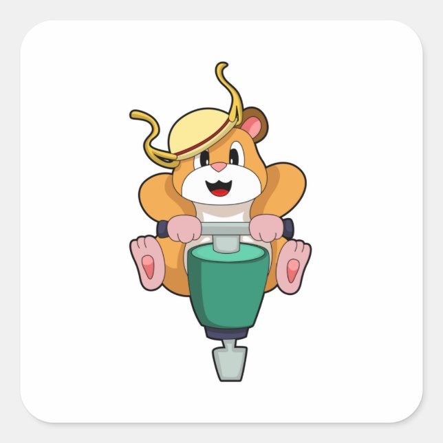 Sticker Carré Hamster avec Jackhammer (Devant)