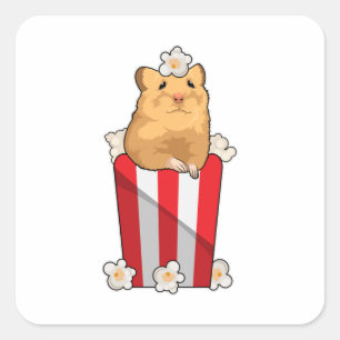 Sticker Carré Hamster avec Popcorn