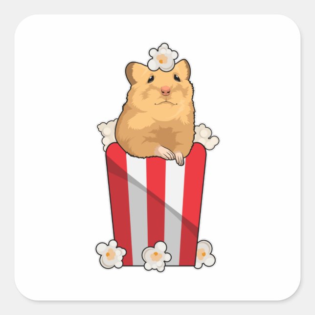 Sticker Carré Hamster avec Popcorn (Devant)