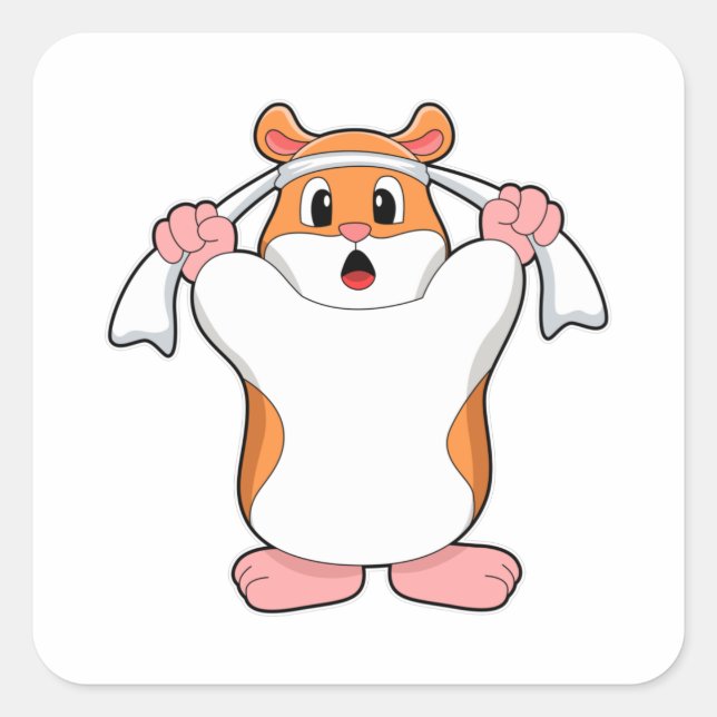 Sticker Carré Hamster avec serviette (Devant)